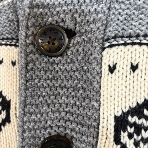 TNA 100% Lambswool Shawl Collar Cardigan Grey Cream Womens Size XS - Picture 7 of 10